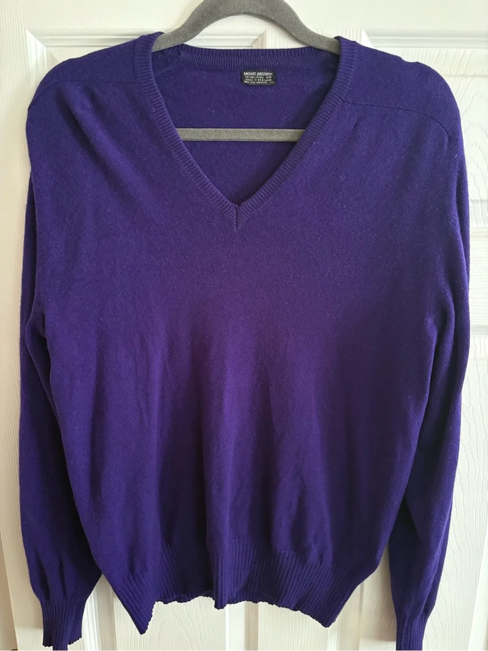 100% cashmere Brooks Brothers crewneck pullover sweater purple v neck men's L